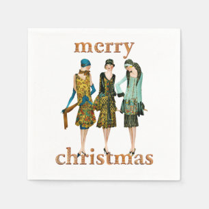 Vintage 1930's Women Merry Christmas Napkin