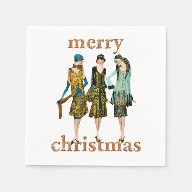 Vintage 1930's Women Merry Christmas Napkin (Front)