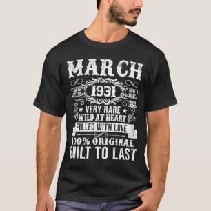Vintage 1931 92 Years Old March 92th Birthday Men T-Shirt