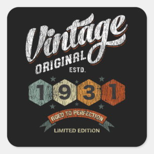 Vintage 1931 Aged to Perfection Birthday Gift Square Sticker