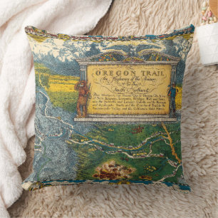 Vintage 1932 Oregon Trail Restored Map Cushion