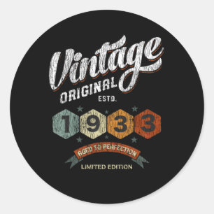 Vintage 1933 Aged to Perfection Birthday Gift Classic Round Sticker