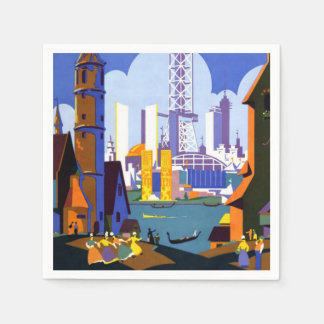 Vintage 1934 Chicago World Fair Travel Poster Napkin