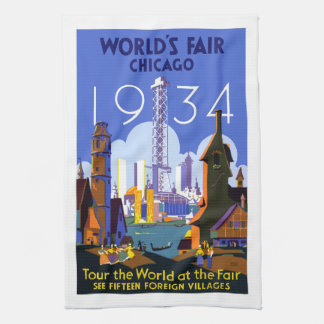 Vintage 1934 World's Fair, Chicago travel poster, Tea Towel