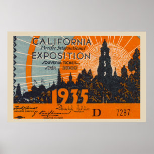 Vintage 1935 San Diego Expo Ticket Travel Poster