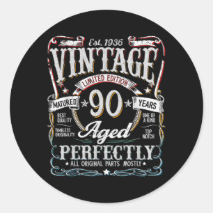 Vintage 1936 90th Birthday Gift Men Women 90 Year Classic Round Sticker