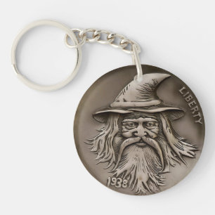 Vintage 1938 Hobo Nickel Wizard Fantasy Key Ring