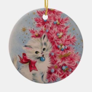 Vintage 1940 Christmas Cat Ceramic Tree Decoration