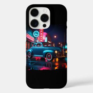 Vintage 1940s Classic Car Under Neon Lights iPhone 16 Pro Case