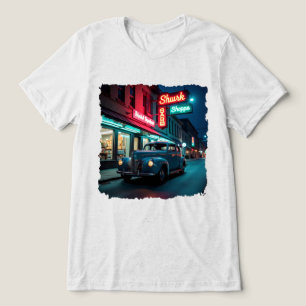 Vintage 1940s Classic Car Under Neon Lights Tri-Blend Shirt