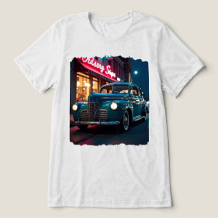 Vintage 1940s Classic Car Under Neon Lights Tri-Blend Shirt
