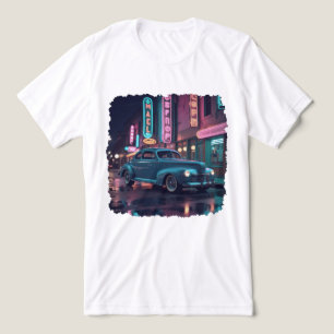 Vintage 1940s Classic Car Under Neon Lights Tri-Blend Shirt