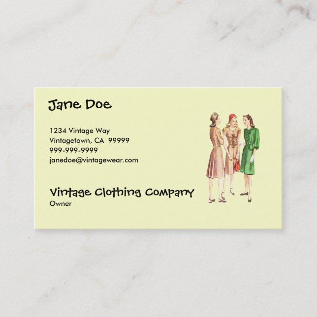 Vintage 1940s Fashion V2 Business Card (Front)