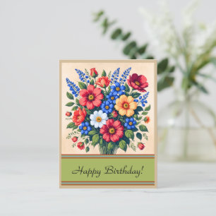 Vintage 1940s Flower Bouquet   Birthday Postcard