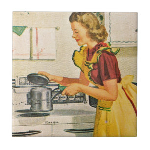 Vintage 1940s Housewife Cooking Tile