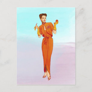 Vintage 1940s Retro Orange Fashion Illustration Postcard