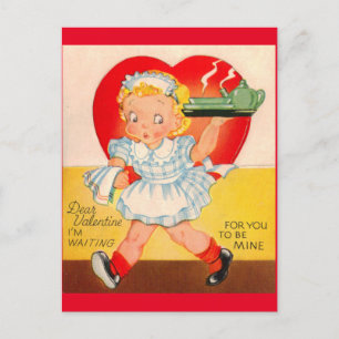 Vintage 1940's Waitress Valentine Postcard