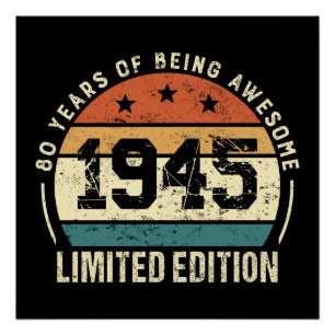 Vintage 1945 Retro 80th Birthday Gift Idea Poster