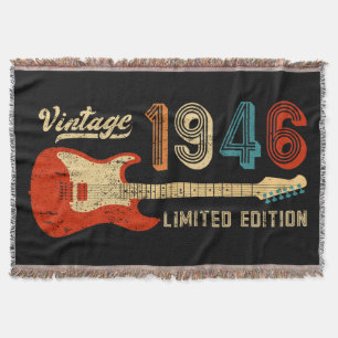 Vintage 1946 Birthday Idea Electric Guitar Bassist Throw Blanket