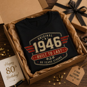 Vintage 1946 Built To Last 80th Birthday Mechanic T-Shirt