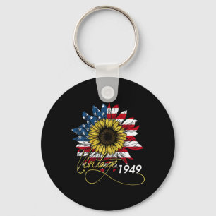 Vintage 1949 Sunflower 4th July Independence Day P Key Ring