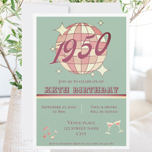 Vintage 1950 75th birthday party Invitation teal