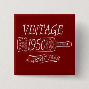 Vintage 1950 A Great Year 15 Cm Square Badge
