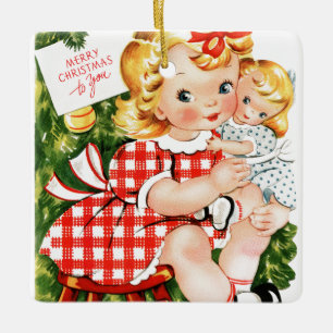 Vintage 1950 girl with doll ceramic tree decoration