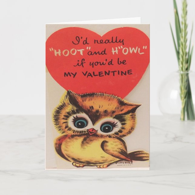 Vintage (1950) Owl Valentine''s Day Card (Front)