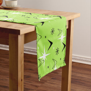Vintage 1950s Boomerangs and Stars Chartreuse Short Table Runner