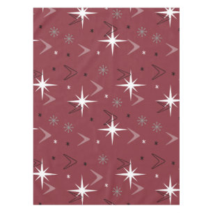 Vintage 1950s Boomerangs Stars Burgundy Tablecloth