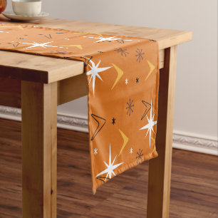 Vintage 1950s Boomerangs Stars Orange Short Table Runner