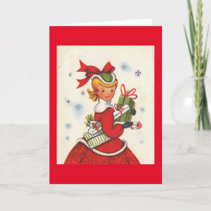 Vintage 1950s Christmas Girl Holiday Card