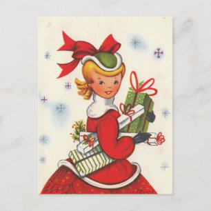 Vintage 1950s Christmas Girl Holiday Postcard