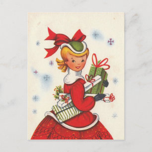 Vintage 1950s Christmas Girl Holiday Postcard