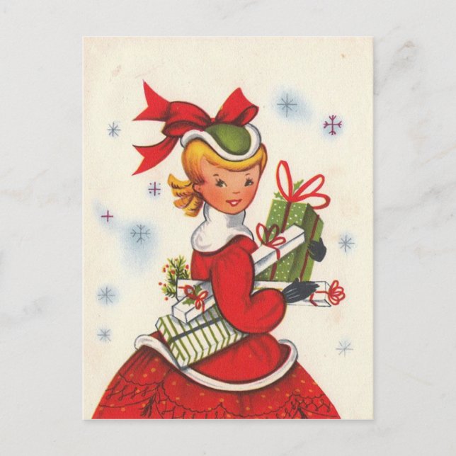 Vintage 1950s Christmas Girl Holiday Postcard (Front)