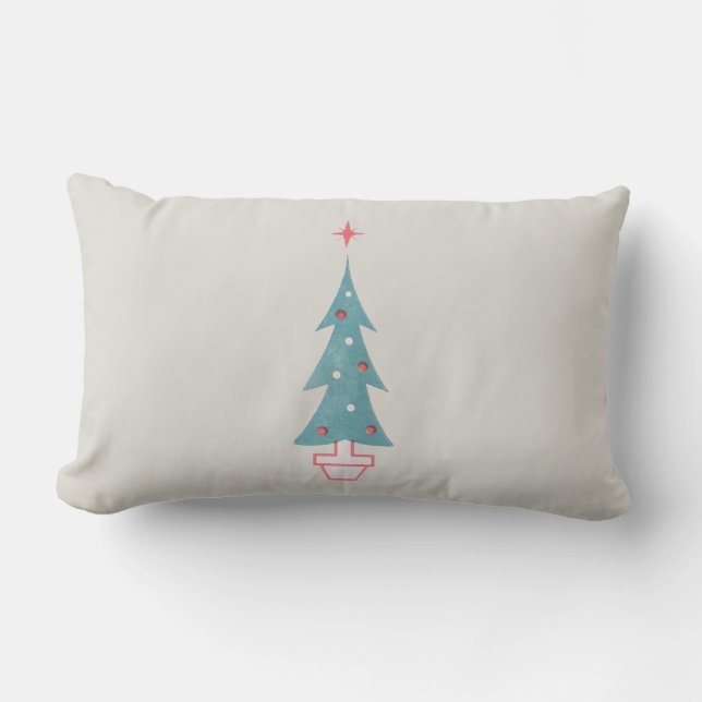 Vintage 1950s Christmas Tree Art Lumbar Cushion (Front)