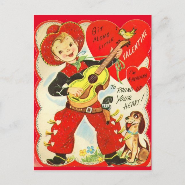 Vintage 1950s Cowboy & Guitar Valentine  Postcard (Front)