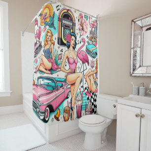 Vintage 1950s Cute Pattern Shower Curtain