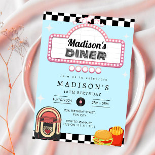 Vintage 1950s Diner Retro Birthday Sock Hop Invitation