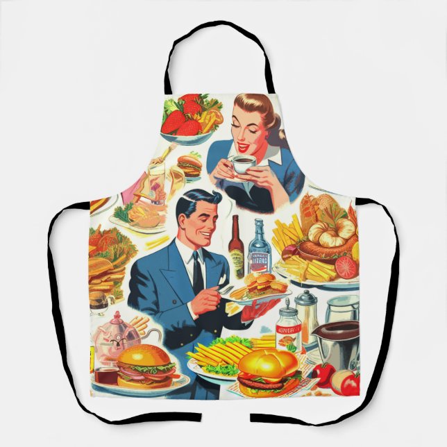 Vintage 1950s Food Comics Illustration Apron (Front)