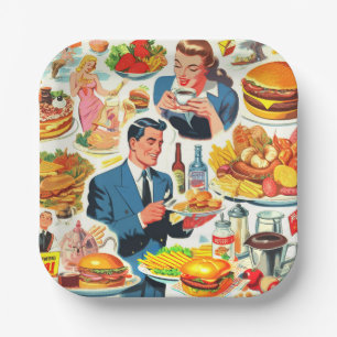 Vintage 1950s Food Comics Illustration Paper Plate