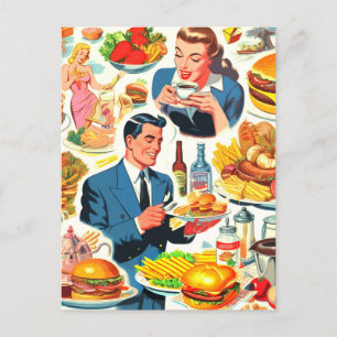 Vintage 1950s Food Comics Illustration Postcard
