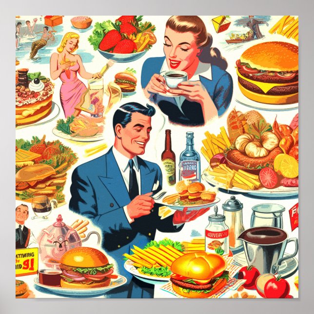 Vintage 1950s Food Comics Illustration Poster (Front)