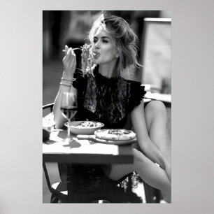 Vintage 1950s Italian Woman Eating Spaghetti Poster