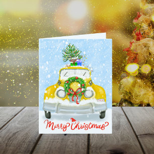 Vintage 1950's New York Yellow Xmas Cab  Holiday Card