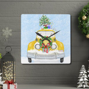 Vintage 1950s New York Yellow Xmas Cab  Square Wall Clock