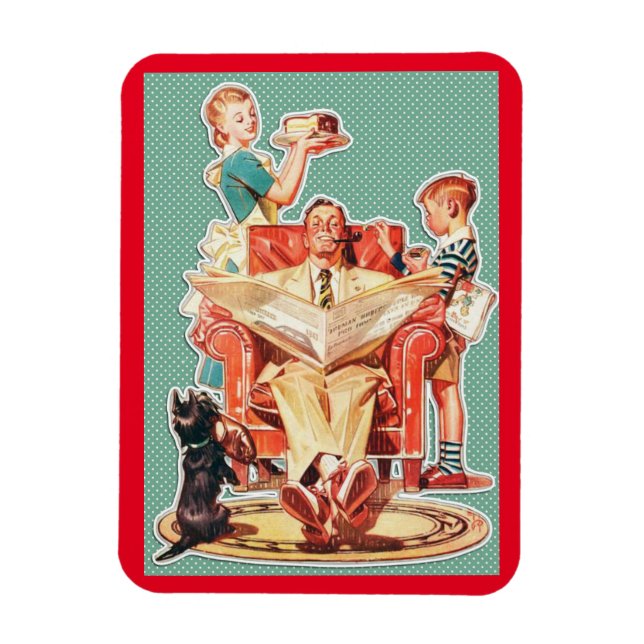 Vintage 1950's nuclear family 50's housewife cake magnet (Vertical)