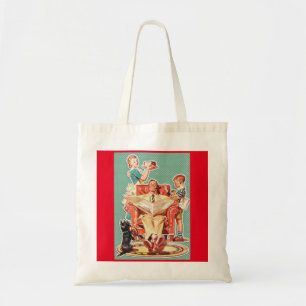 Vintage 1950's nuclear family 50's housewife cake tote bag