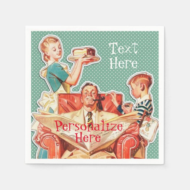 Vintage 1950's nuclear family 50's retro housewife napkin (Front)